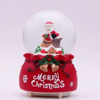 Decorative Resin Santa Claus Christmas Tree Snow Globe Display Music Snow Globe with Colorful Lighting Party Decoration