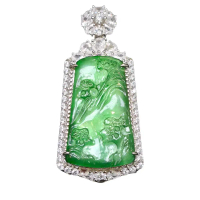 natural icy bright green jade shanshui pendent