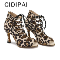 CIDIPAI Women's Sexy Leopard Dance Boots Fashion Latin Dance Shoes For Woman Cuban Heel Ballroom Dance Shoes Ladies Party Shoes