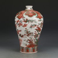 大清康熙紅綠彩喜上眉梢梅瓶古董古玩收藏真品彩繪花瓶老物件瓷器