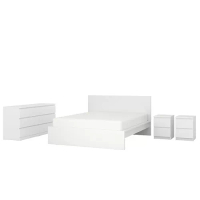 MALM 臥室家具 4件組, 雙人加大床框, 白色