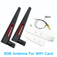 2x8Dbi Dual Band 2.4G/5GHz M.2 IPEX MHF4 20cm 30cm Cable to RP-SMA Pigtail Antenna Set For Intel AX210 AX200 9260 NGFF WiFi Card
