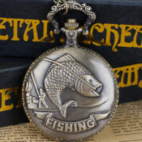 Fishing Fish Pocket Watches Fob Watch Relogio Masculino For Man Woman Clock Watch Birthday Gifts