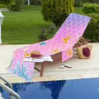 Beach Lounge Chair Cover Water-Absorbing Microfiber Lounge Chair Cover Ocean Chair Covers With Side Pocket Cute Chair Towel