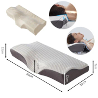 Orthopdic Natural Latex Pillow Slow Rebound Butterfly Shaped Cervical Pillow for Side Back Stomach Sleeper Neck Pain Relief