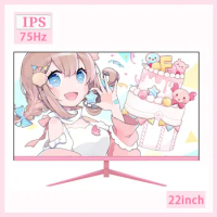 22 Inch 75Hz Pink Monitor Curved Cover Computer Casing HD Desktop Gaming Display FreeSync DP HDMI Interface Gift For Girls