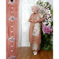 Setelan Kebaya Brokat Modern Long Tunik Busui Malika Full Payet Rok Songket Selendang//Kebaya Ibu Be