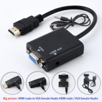 1080P HDMI-compatible to VGA Adapter Digital to Analog Converter for PC Laptop TV Set-top Box to Projector Display