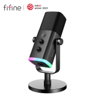 ไมโครโฟนไดนามิก, Fifine, USB/XLR, พร้อมปุ่มปิดเสียงแบบสัมผัส, ช่องเสียบหูฟัง, การควบคุม I/O, เหมาะสำ