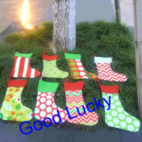 10pcs/lot free shipping Christmas stockings gift bags canvas X-mas 8 styles stock decorative socks Children candy bag wholesale