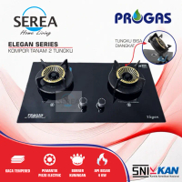 Kompor Gas Tanam Progas 2 Tungku Kaca Elegan Tungku Bisa Diangkat Api Besar SNI