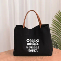 Dog Mother And Coffee Women Canvas Mom Grandma Nana Mimi Gigi Gift for Mother's Day Baby Shower Beach Travel Customize Tote Bag