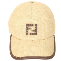 FENDI 芬迪 FF 米色酒椰棕櫚葉編織棒球帽