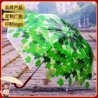QIUTONG抗風綠蔭透明雨傘透明傘長柄傘自動創意雨傘兩種傘型