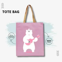 Tas Tote Bag Canvas Dailiy Eco Friendly Creative Bear and Friends Cartoon Printed 38 x 33 cm JPTC43
