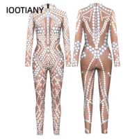 IOOTIANY Zentai Women Sexy Slim Jumpsuit Cosplay Costume Halloween Party Flash Pattern 3D Print Catsuit Bodysuit Fancy Clothing