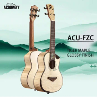 ACOUWAY 24 Inch ukulele Concert ukelele Cutaway body 2A Canada Tiger Grain Maple top glossy finish Japan Carton string
