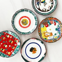 日式陶瓷餐具16厘米手工貼花盤子小吃碟茶點碟 燒鳥碟 日式料理碟
