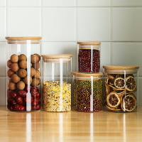 竹蓋透明玻璃密封罐廚房玻璃瓶儲物罐家用食品糖果雜糧罐子玻璃罐