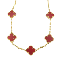 【二手名牌BRAND OFF】Van Cleef & Arpels 梵克雅寶 18黃K金 紅玉髓 10PD四葉草 Vintage Alhambra 項鍊
