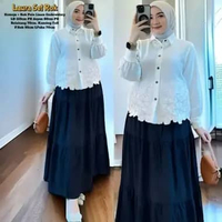 Qamira Set Long Tunik - One Set Wanita Kekinian Crinkle Airflow Setelan Wanita Rok Panjang LD 110 cm
