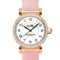 COACH 櫻花粉色防刮真皮錶帶晶鑽鑲嵌女士腕錶