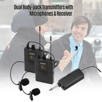 UHF Wireless Microphone System with Microphone Body-pack Transmitter and Receiver 6.35mm Plug with 3.5mm Adapter for Speaker