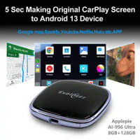 Android 13 Wireless CarPlay AI Box ApplePie Ultra+ QualComm 8 Core 662 6115 RAM 8GB ROM 128GB Sim Card Slot Google Play YouTube