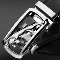 genuine leather men's simple belt fashion designer business new belt Jaguar pattern decorative alloy automatic buckle