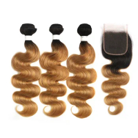 Aplus T1B/27 Ombre Hair With Closure 100% Human Hair Pre-colored body wave Malaysian Hair Bundles With Closure For Women 8A hair