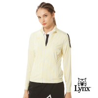 【Lynx Golf】korea女款韓國進口商品百搭直條隱形拉鍊口袋肩膀吊環造型長袖外套-黃色