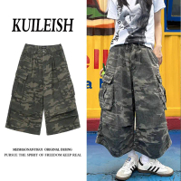 Seluar Pendek Denim Kargo, Penyamaran Retro Amerika, Fesyen Jalan INS, Longgar, Kaki Lebar, Potongan