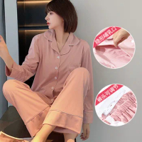 Fdfklak Pure Cotton Pajama Sets For Pregnant Women Spring M-3XL Plus Size Maternity Home Clothes Suit Top Pants Sleepwear