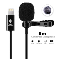 Professional YC-LM22 6m Recording Lavalier Lightning Condenser Microphone for iPhone XS X/8/8 Plus/6/7 Plus iPad 4/3/2 iPad Pro