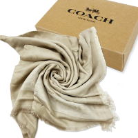 COACH 經典馬車LOGO莫代爾混棉方巾絲巾圍巾(亞麻色)