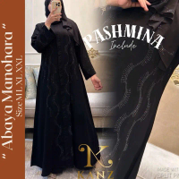 Abaya Manohara SET PASHMINA Jetblack Premium full Mata busui friendly size M L XL Jumbo XXL abaya ca