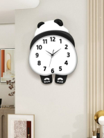 簡約現代客廳家用鐘表餐廳臥室靜音時鐘免打孔熊貓掛鐘腳丫可搖擺