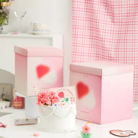 4/6 Inch Pink Gift Boxes Rose Flower Bear Packaging Box DIY Love Girl Cake Box for Christmas Birthday Wedding Supplies 2PCS
