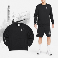 Nike 大學T NSW Swoosh 黑 男女款 雙勾 標語 衛衣 上衣 長袖 寬版 厚磅  FB1911-010