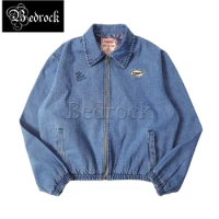 MBBCAR Mens Denim Coach Jacket 11oz Wide Denim Fabric Vintage Ivy League Academy Style Heavy Blue Embroidered Denim Jacket 3132B