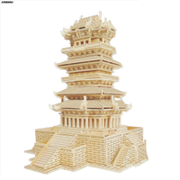 。中國古建筑模型榫卯結構拼接拼圖手工益智玩具木制小房子制作益