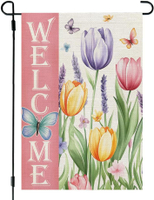CROWNED BEAUTY Spring Garden Flag Tulips Floral Double Sided 12x18 Inches Small Burlap Welcome Holid