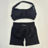Dfyne Seamless Yoga Set Impact Shorts Set Workout Scrunch Shorts Sets Halter Sports Bra Scrunch Shor