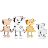 NEW 100% 925 Sterling Silver New 767141 Shine Bella Bot Charm 797551EN12 Robot Dog Charm Original Jewelry Rose Gold Selection