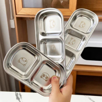 304 Stainless Steel Sauce Dish Hot Pot Barbecue Dipping Plate Compartment Seasoning Dishes Kitchen TablewareWORTHBUY
