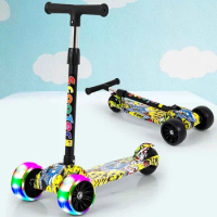 Kids Scooter 3 Wheels Folding Foot Scooters LED Shine Balance Bike Adjustable Height Skateboard Kick Scooter for Kids Sport Toy