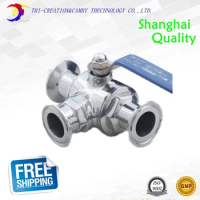 1 1/2" DN32 sanitary stainless steel ball valve,3 way 316 quick-installed/food grade manual clamp ball valve_handle T port valve