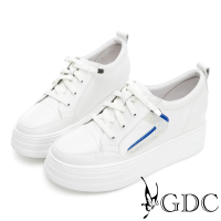 【GDC】繽紛真皮水鑽厚底免綁帶休閒鞋-白色(226142-11)
