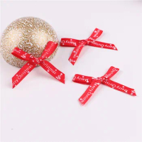 100pcs Printed Merry Christmas Grosgrain Ribbon Bowknot For Christmas Tree Wreath Gift Decorations Accessories