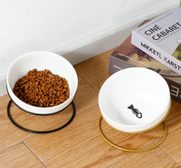 傾斜寵物碗架水碗貓碗陶瓷貓碗含鐵架貓食盆保護頸椎卡通貓咪餐桌